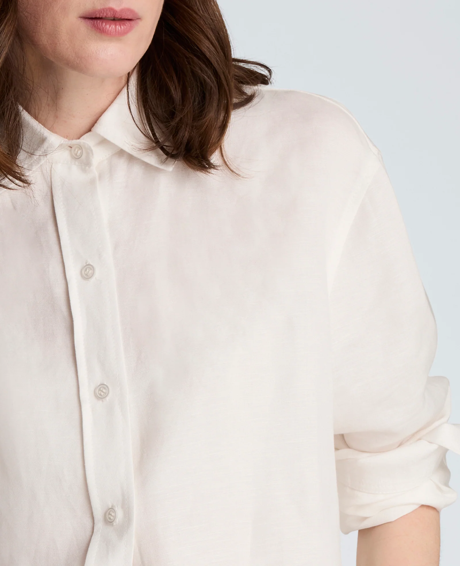 Refined Linen Drop Shoulder Button Front Boyfriend Shirt - Image 5