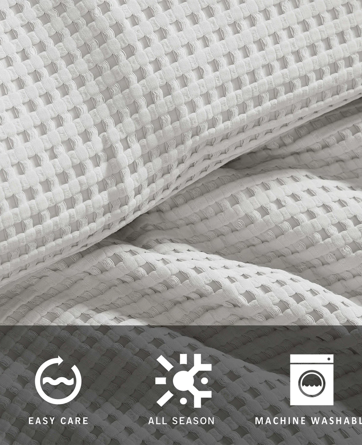 Reversible Solid Grey Waffle Comforter Set - Image 6