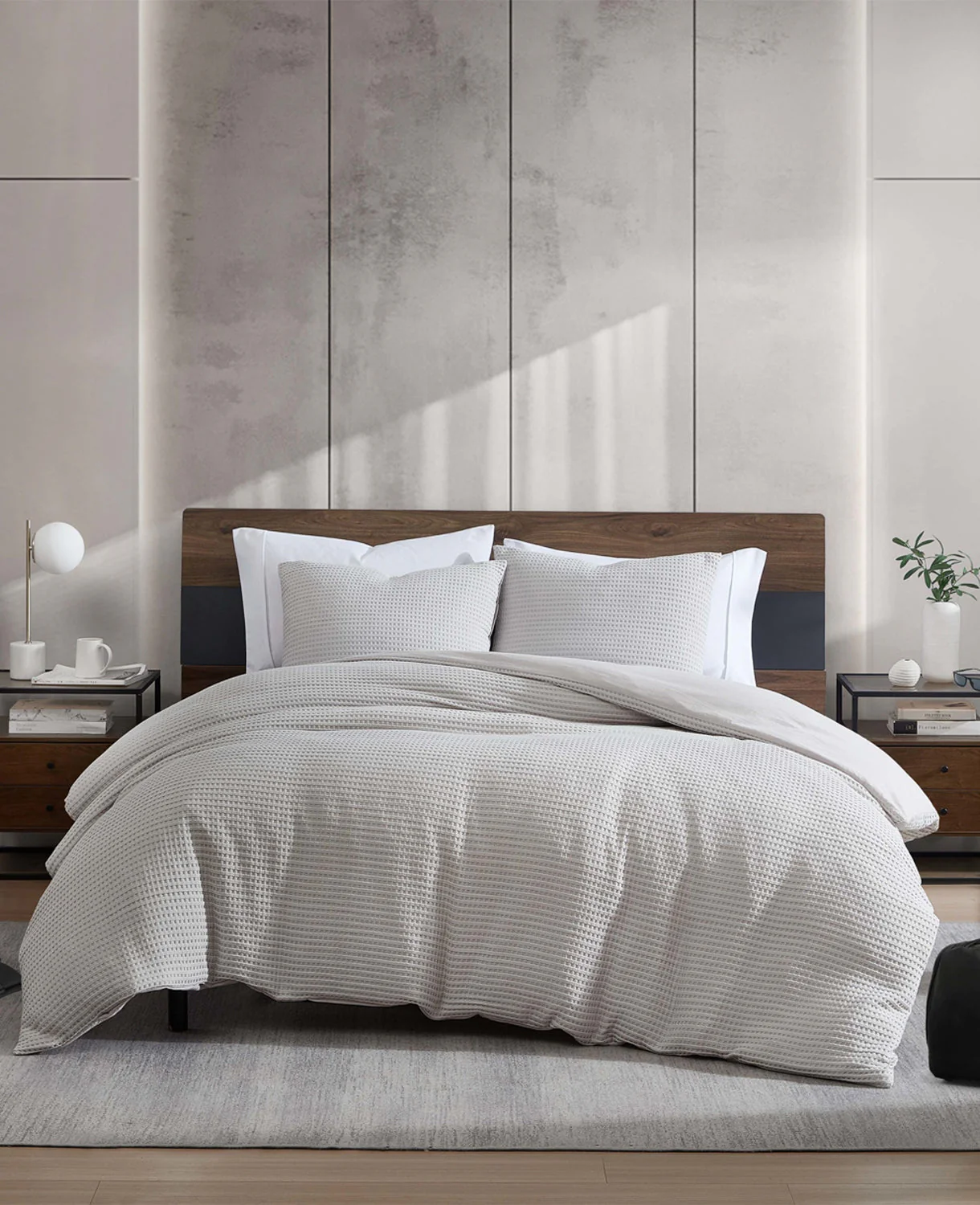 Reversible Solid Grey Waffle Comforter Set - Image 8