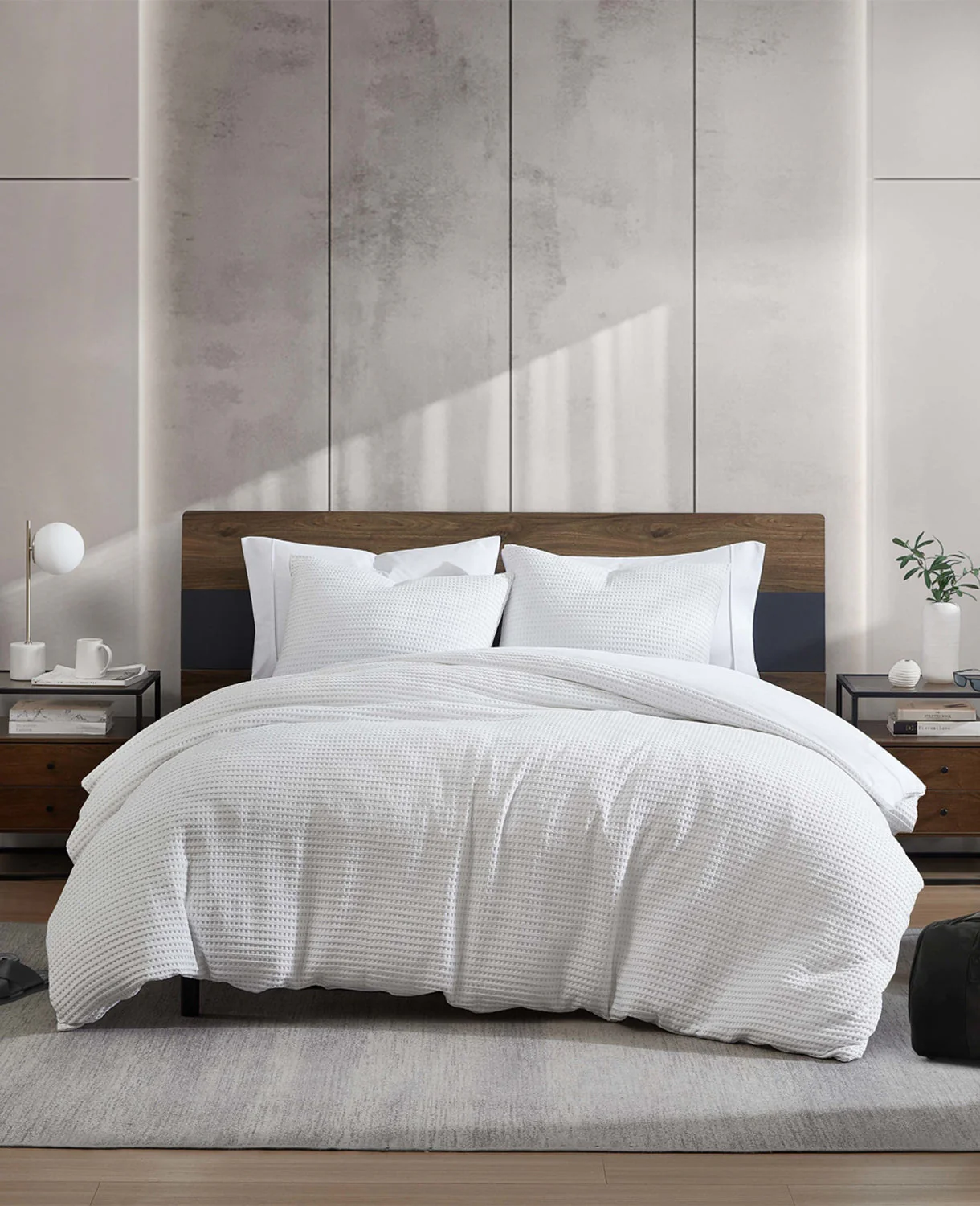Reversible Solid White Waffle Comforter Set - Image 3