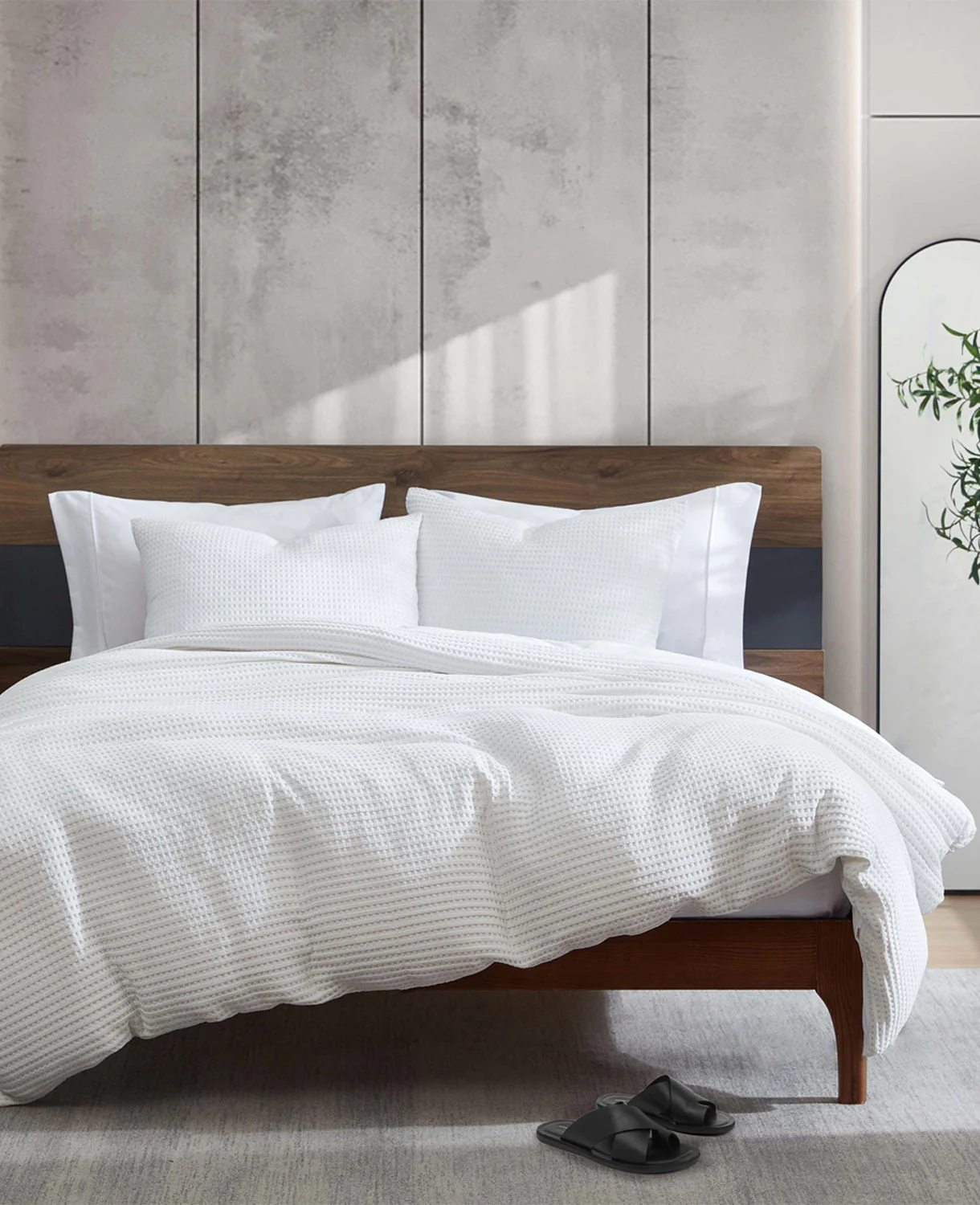 Reversible Solid White Waffle Comforter Set - Image 4