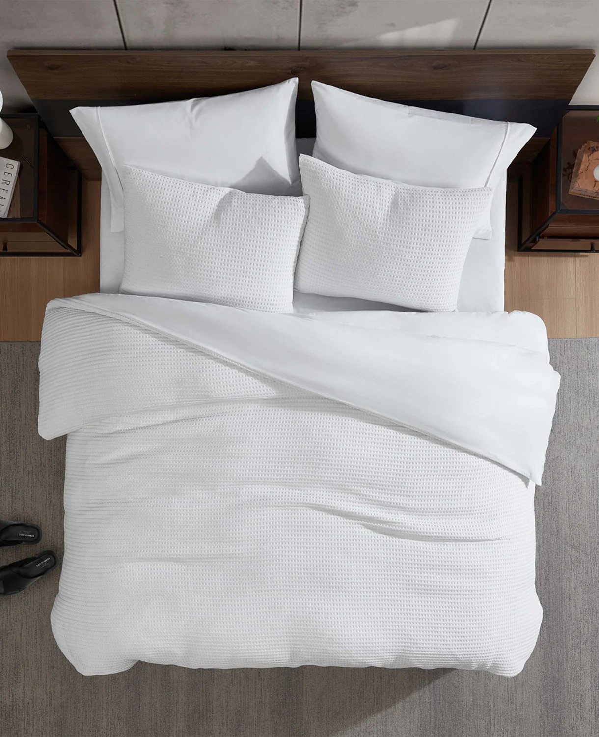 Reversible Solid White Waffle Comforter Set - Image 5