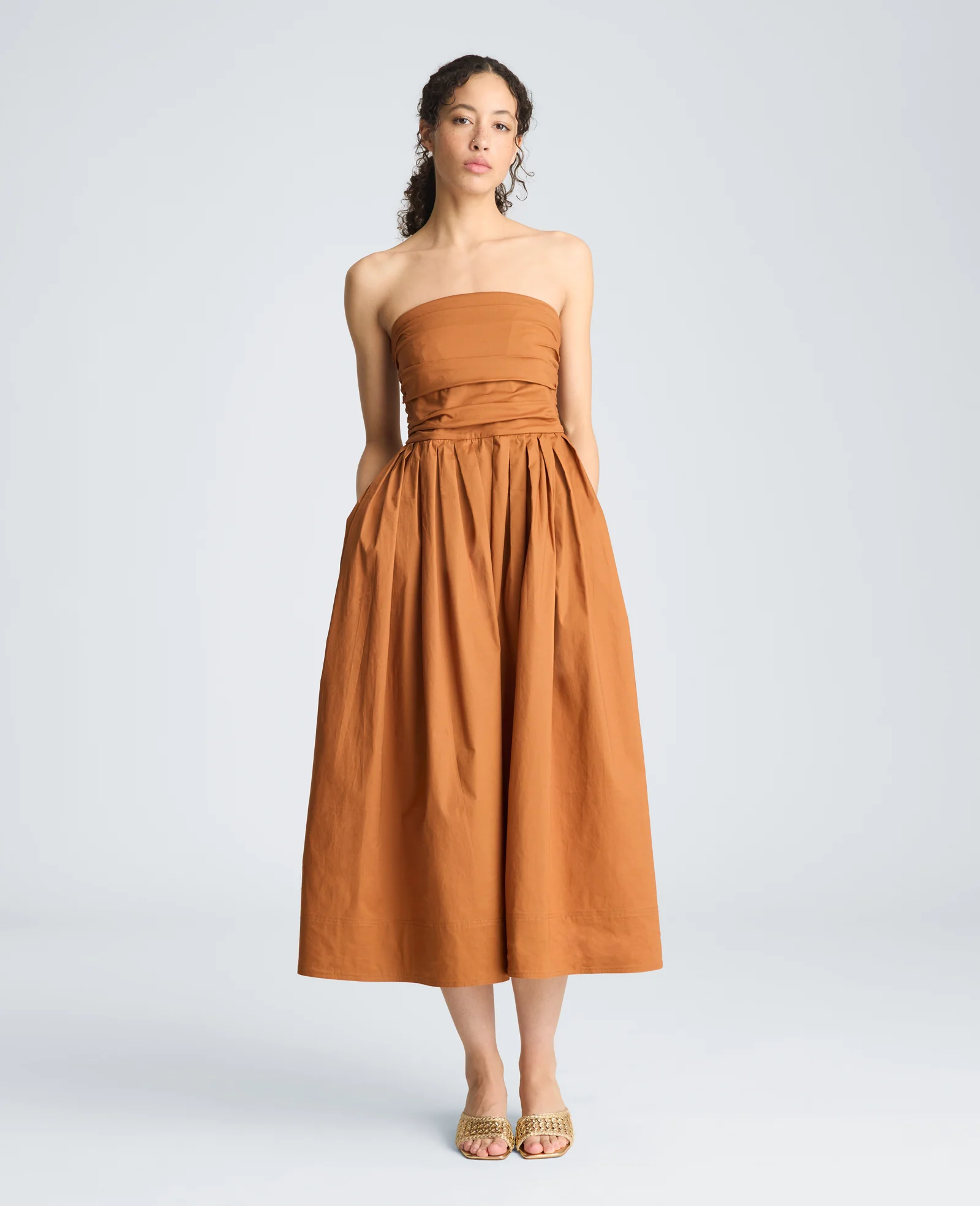 Ruched Strapless Midi Dress