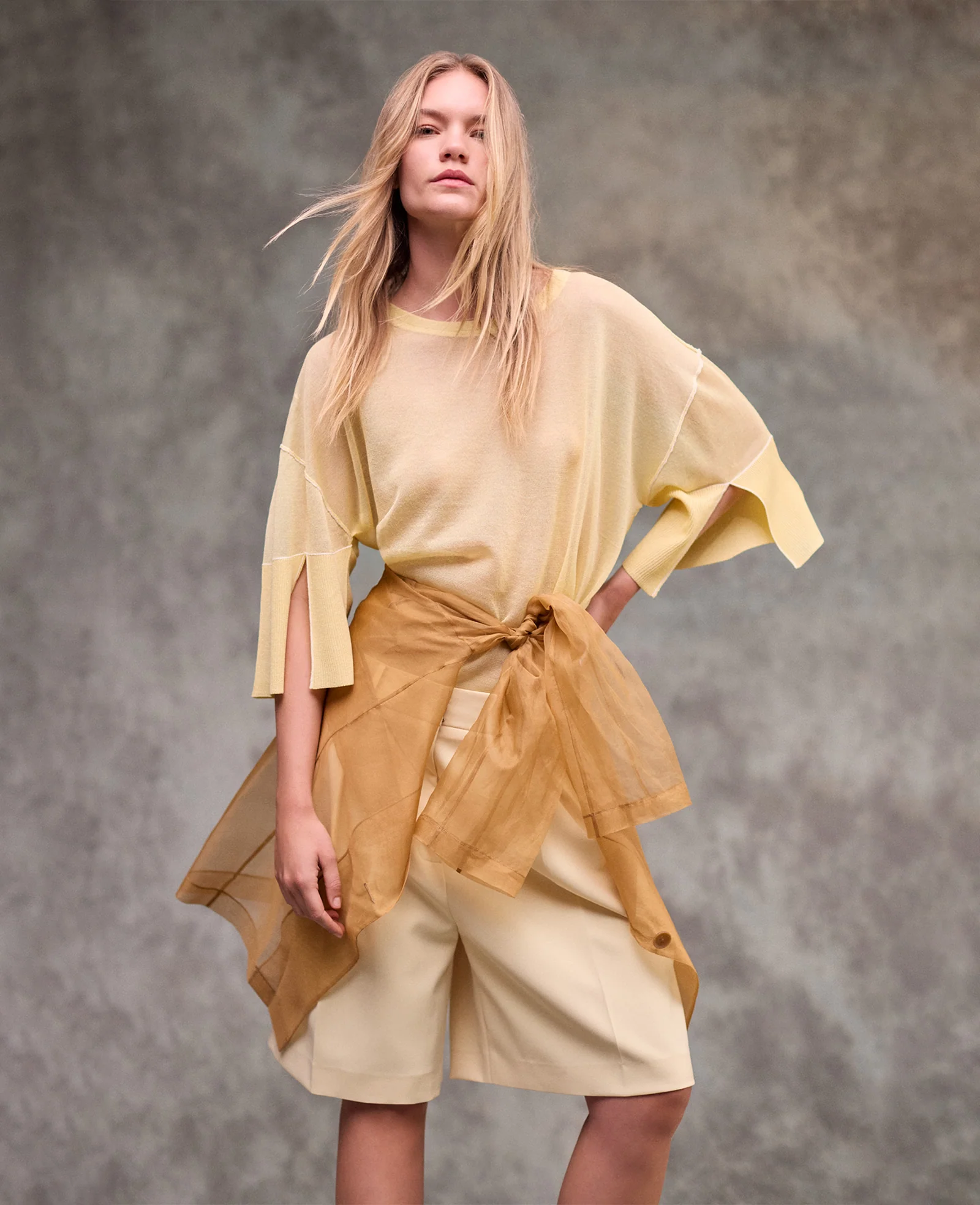 Semi Sheer Crew Neck with Slit Sleeves - Image 2