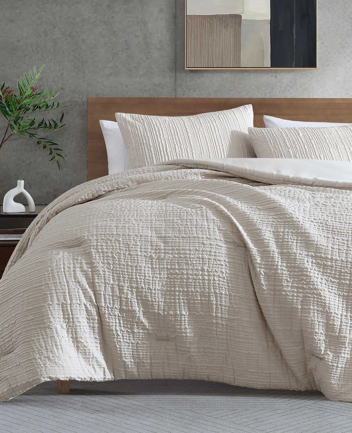 Serenity Wavy Lines Beige Comforter Set - Image 10