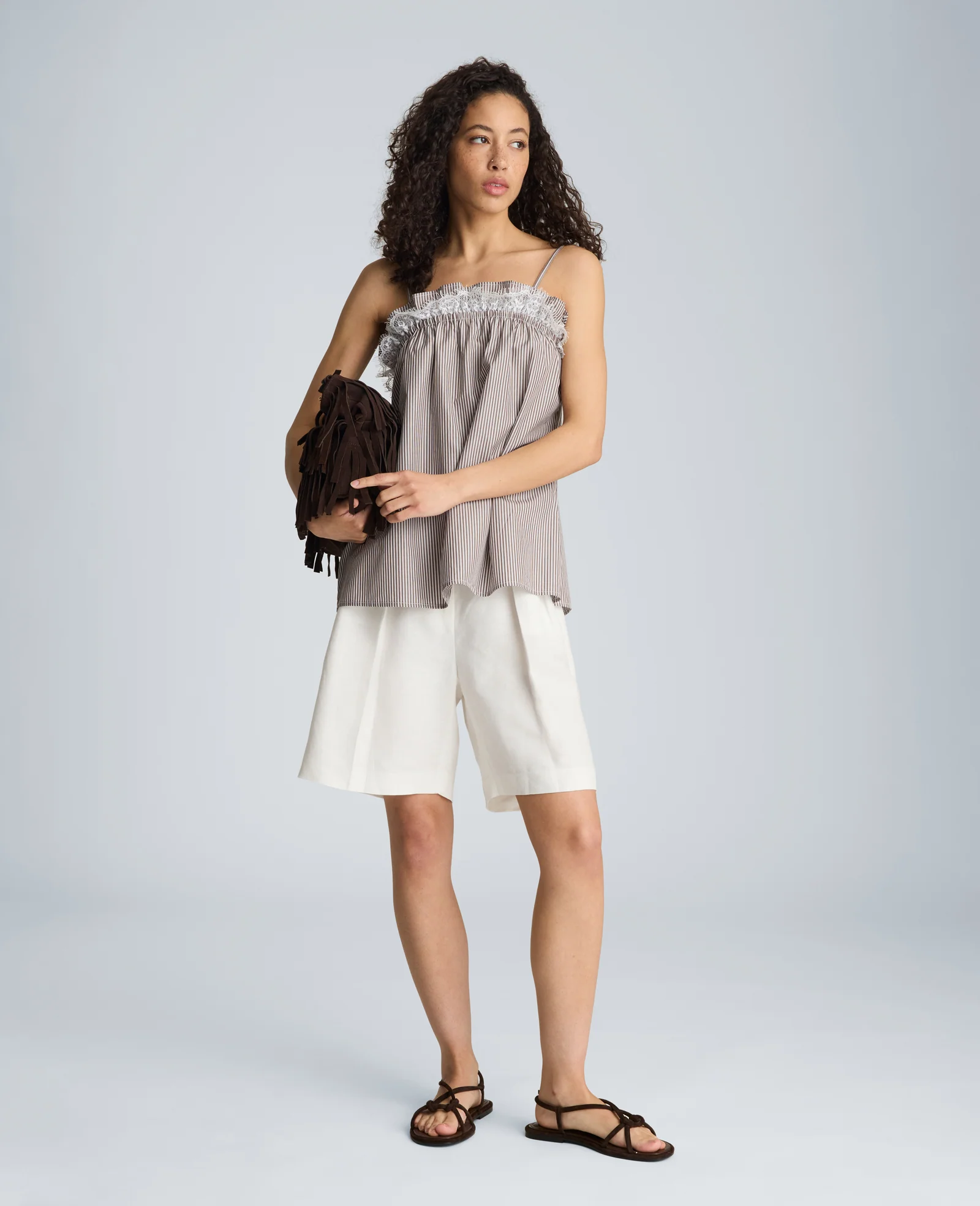 Shirred Neck Cami with Lace Trim Detail - Image 5