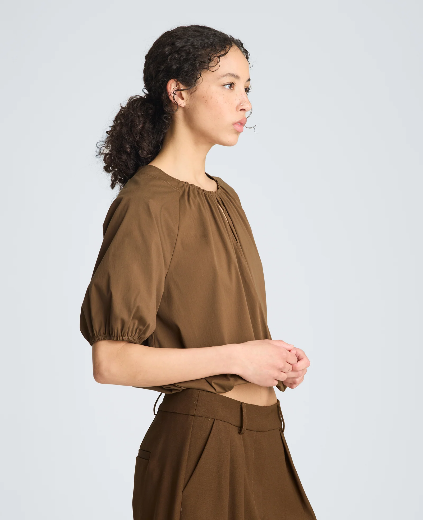 Shirred Neck Raglan Bubble Blouse - Image 3