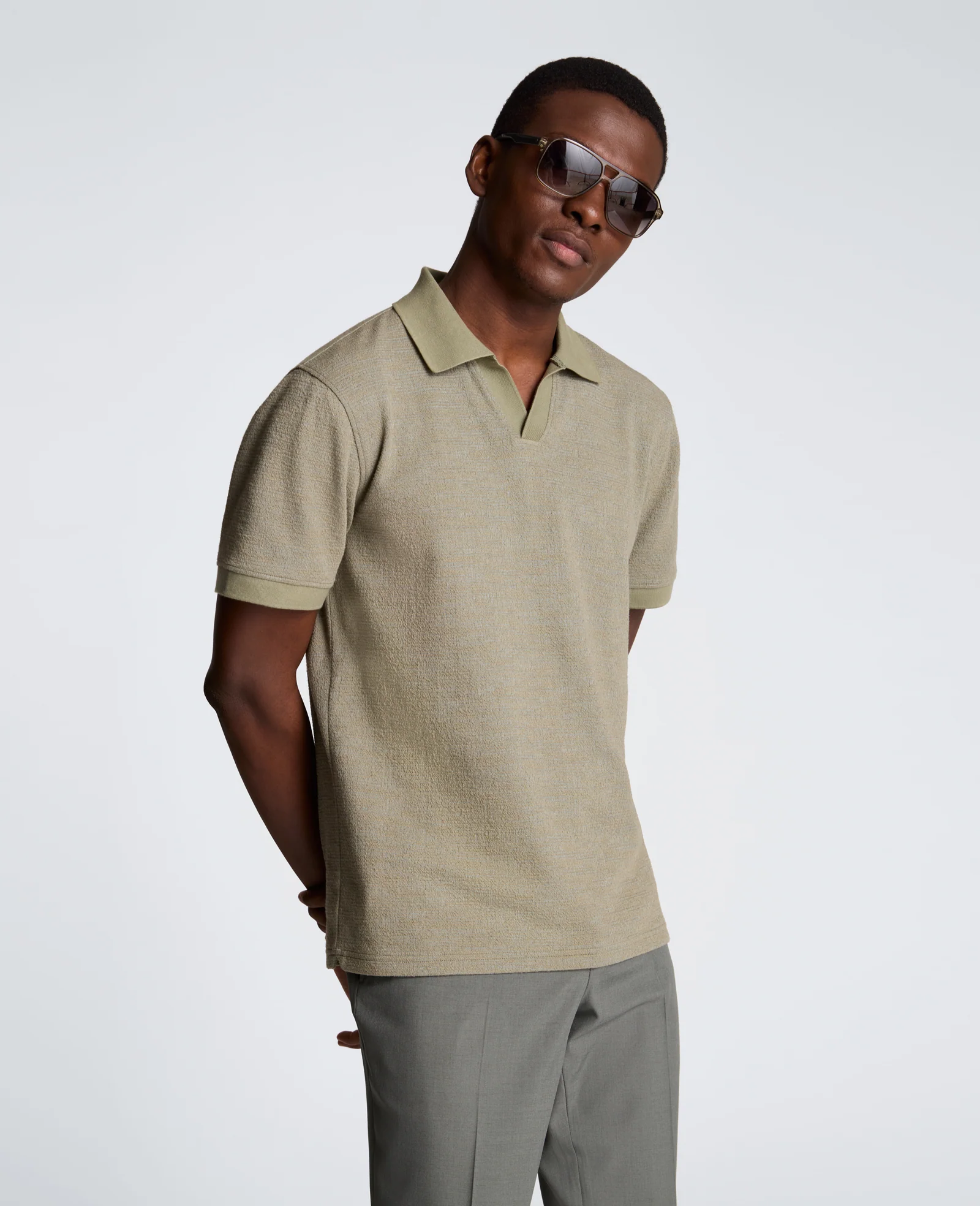 Short Sleeve Johnny Collar Polo with Ribbing - Image 3