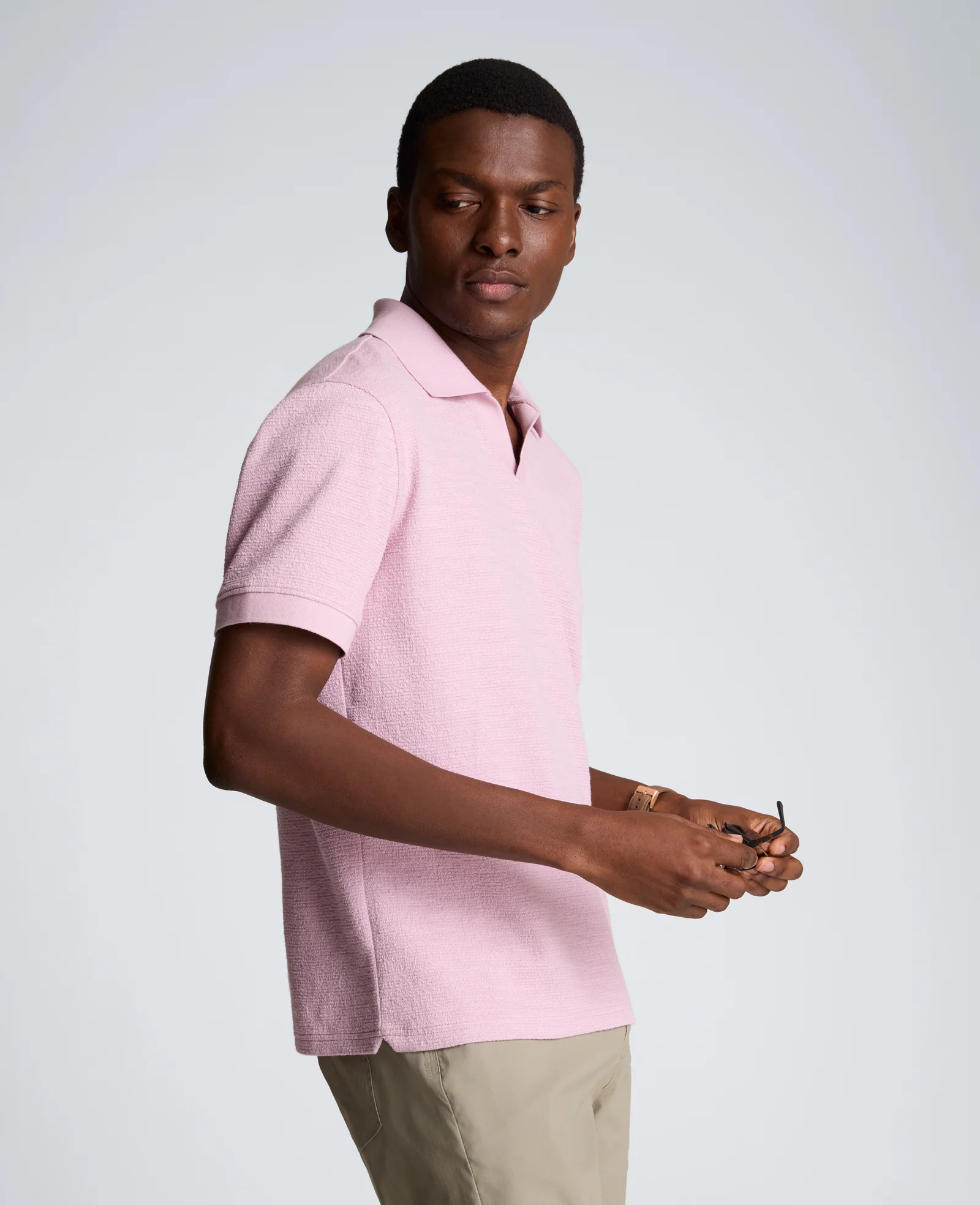 Short Sleeve Johnny Collar Polo with Ribbing - Image 3
