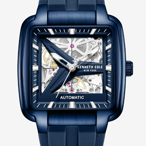 Skeleton Automatic Blue Silicone Strap Watch - Image 5