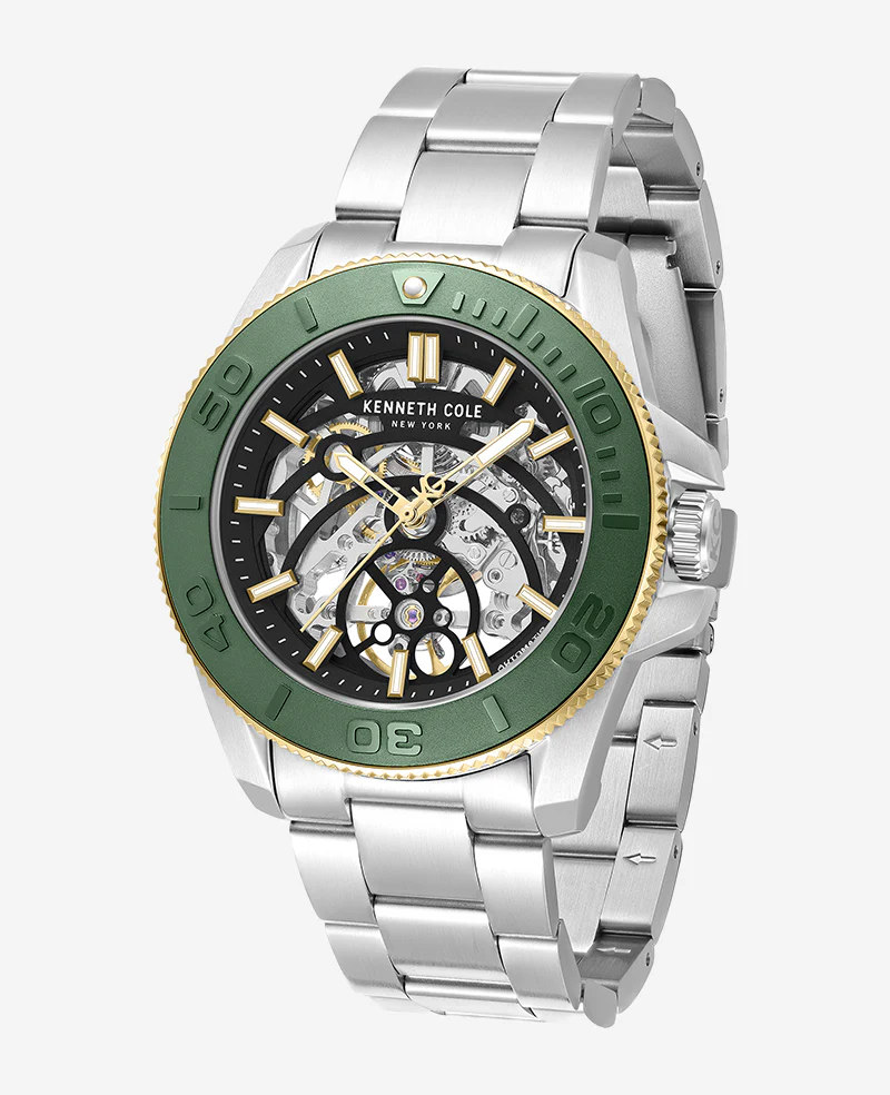 Skeleton Automatic Green Contrast Dial Bracelet Watch - Image 5