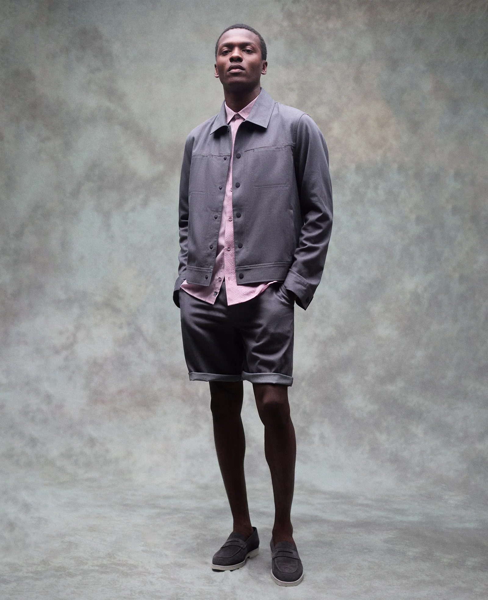 Slim Fit Short-Sleeve Mixed-Media Sport Shirt - Image 3