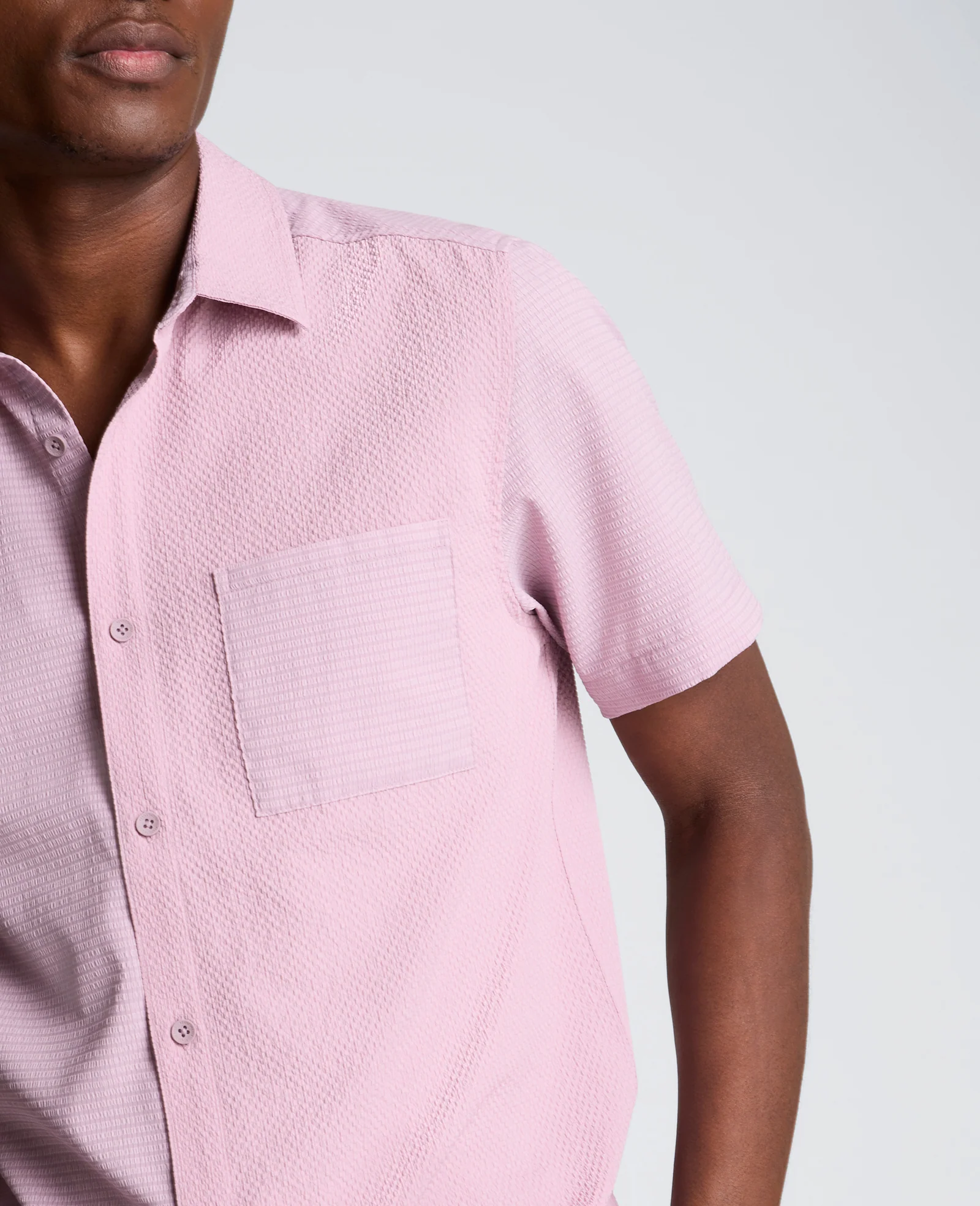 Slim Fit Short-Sleeve Mixed-Media Sport Shirt - Image 6