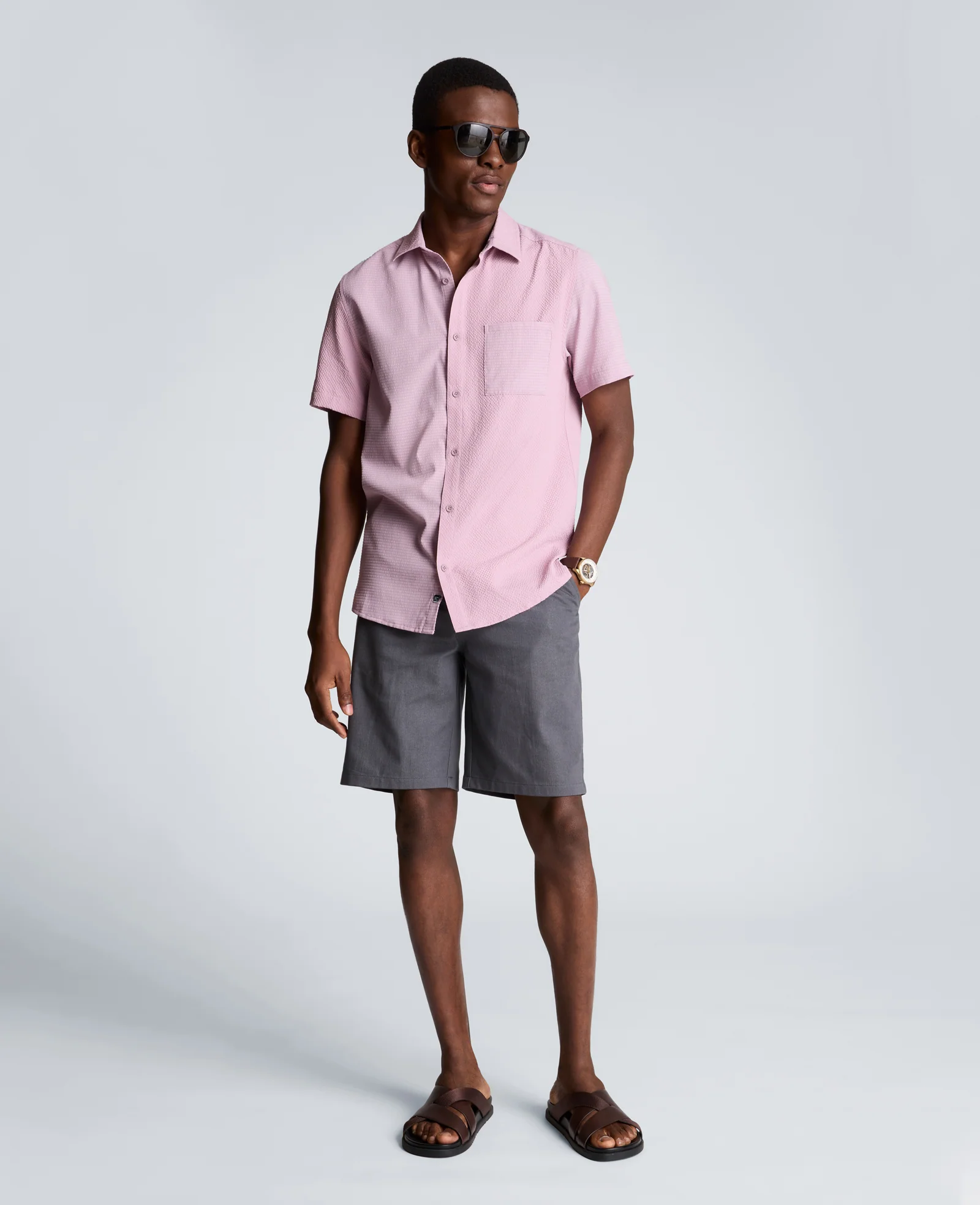 Slim Fit Short-Sleeve Mixed-Media Sport Shirt - Image 7