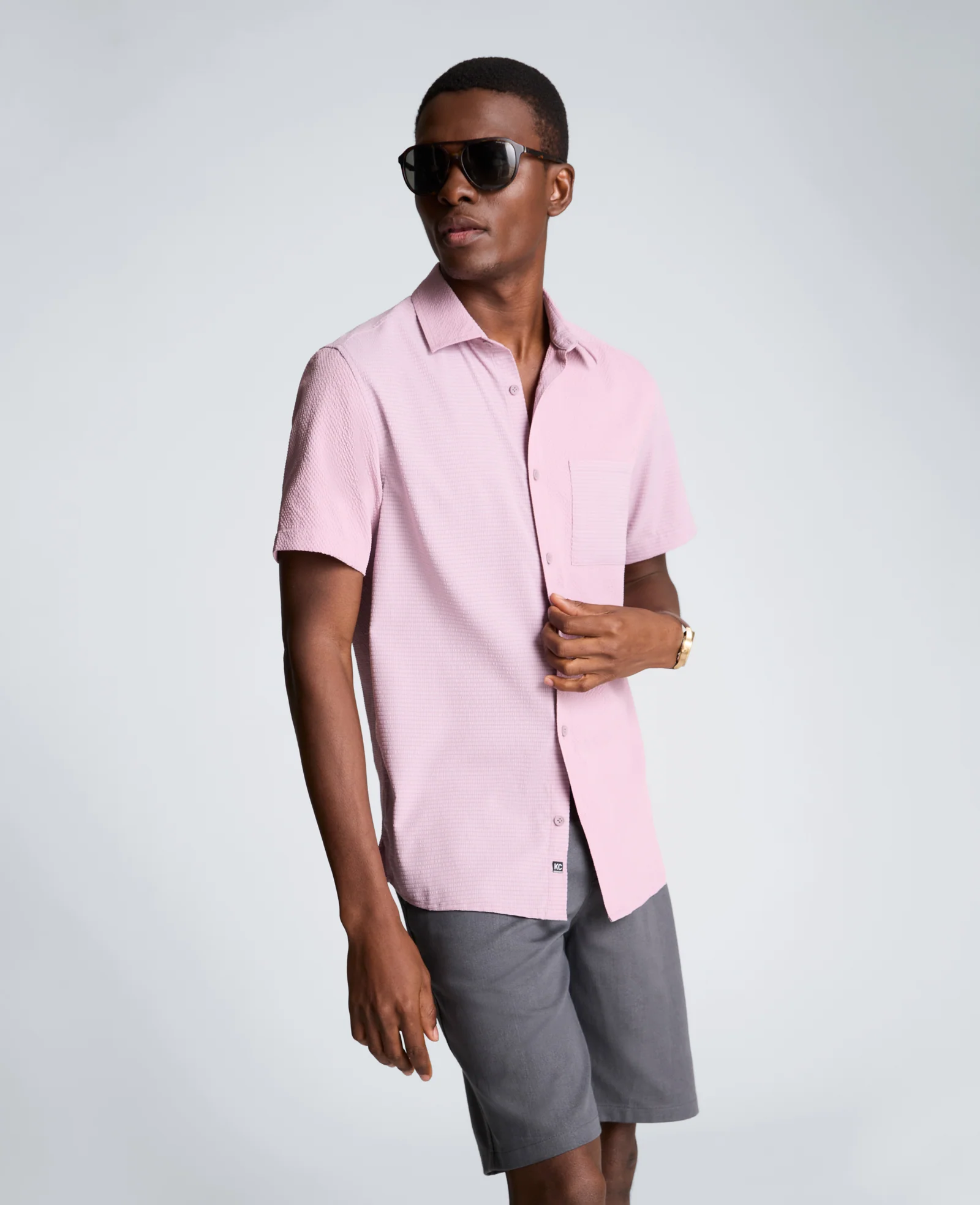 Slim Fit Short-Sleeve Mixed-Media Sport Shirt - Image 8