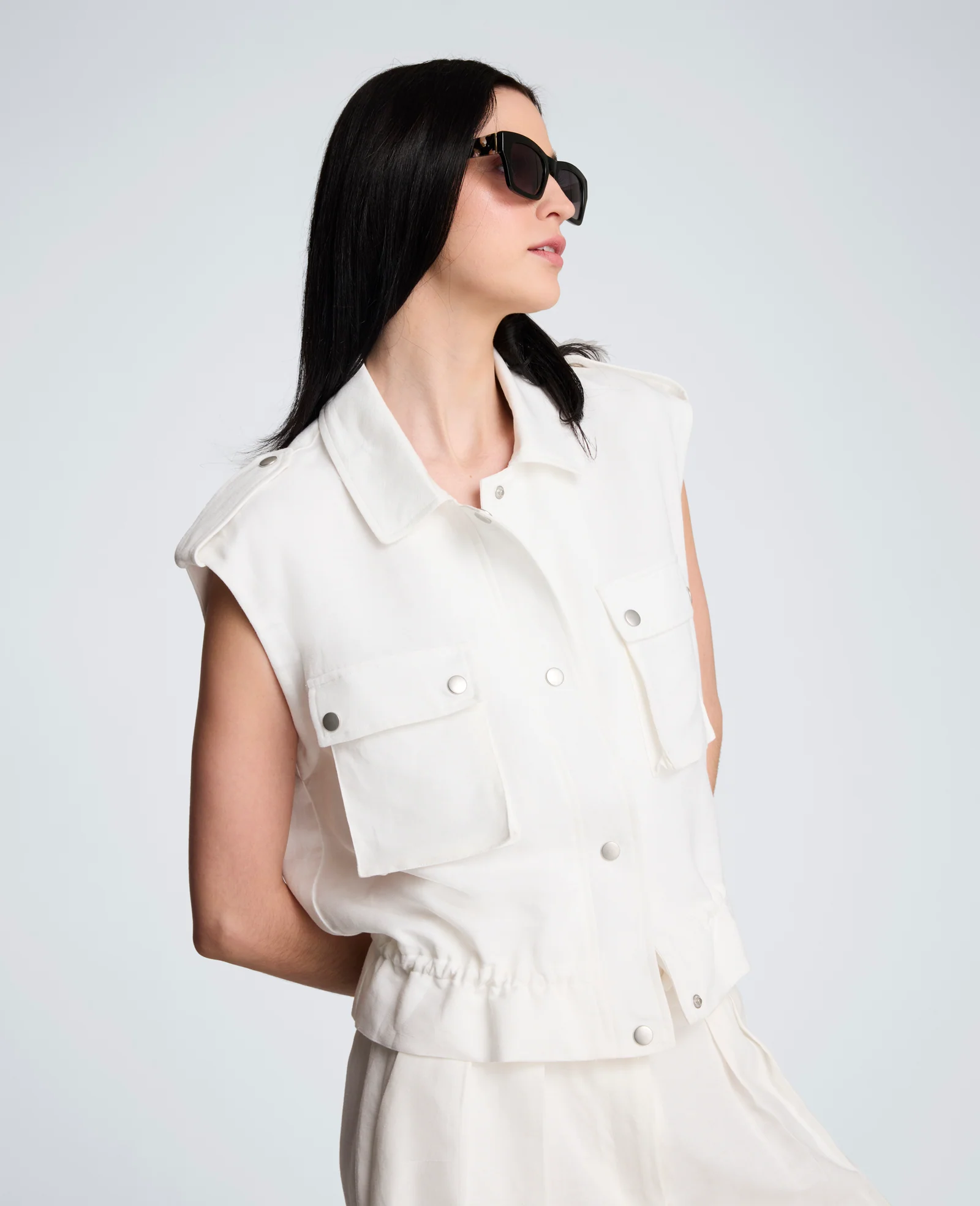 Snap Front Vest with Drawcord Waist - Image 4
