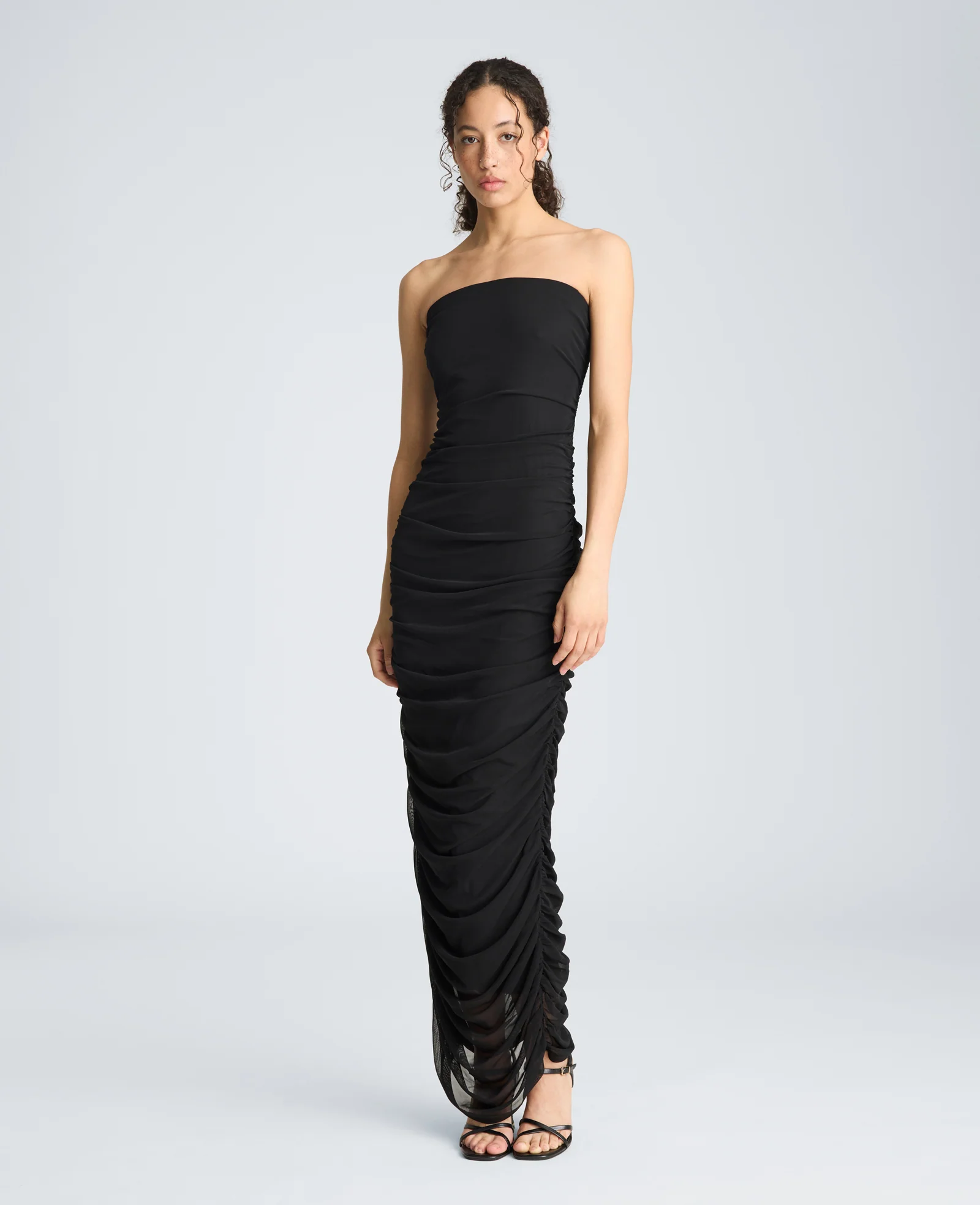 Strapless Ruched Midi Dress
