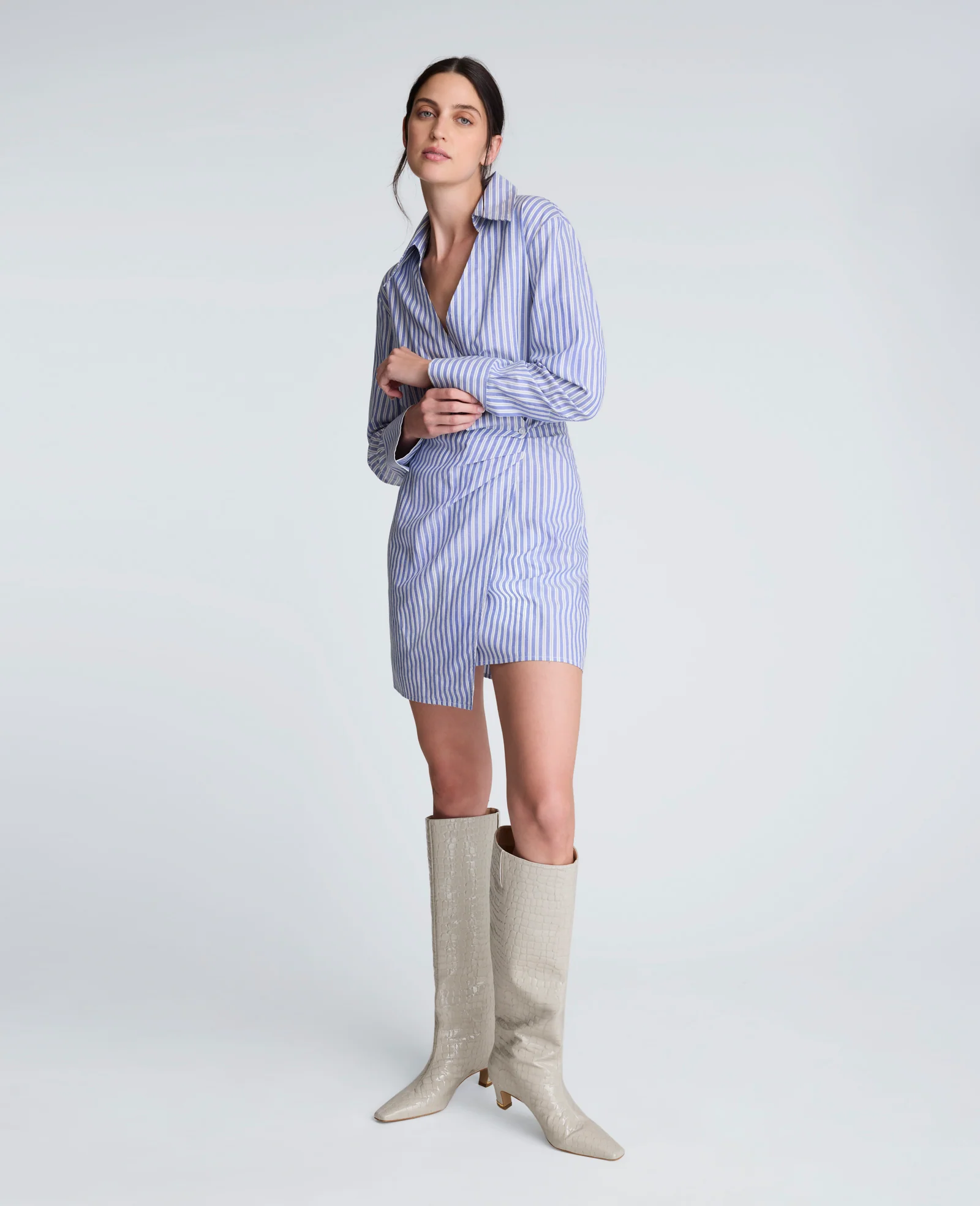 Striped Poplin Asymmetrical Shirt Dress - Image 4