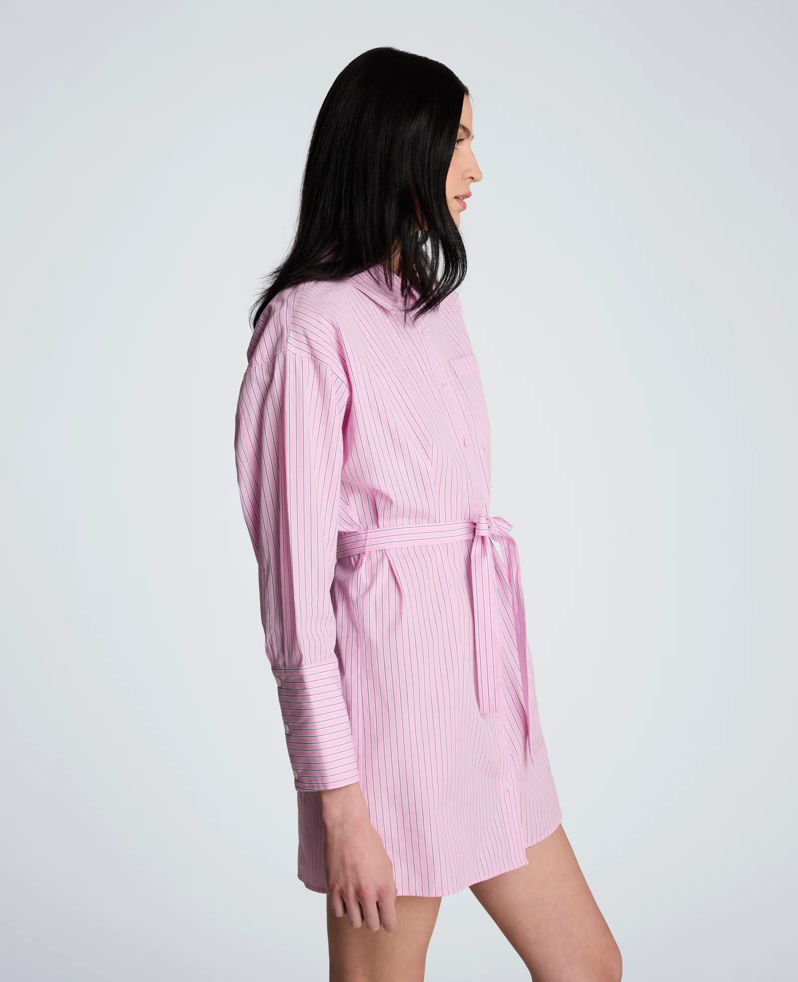 Striped Poplin Drop Shoulder Short Shirt Dress - Image 4