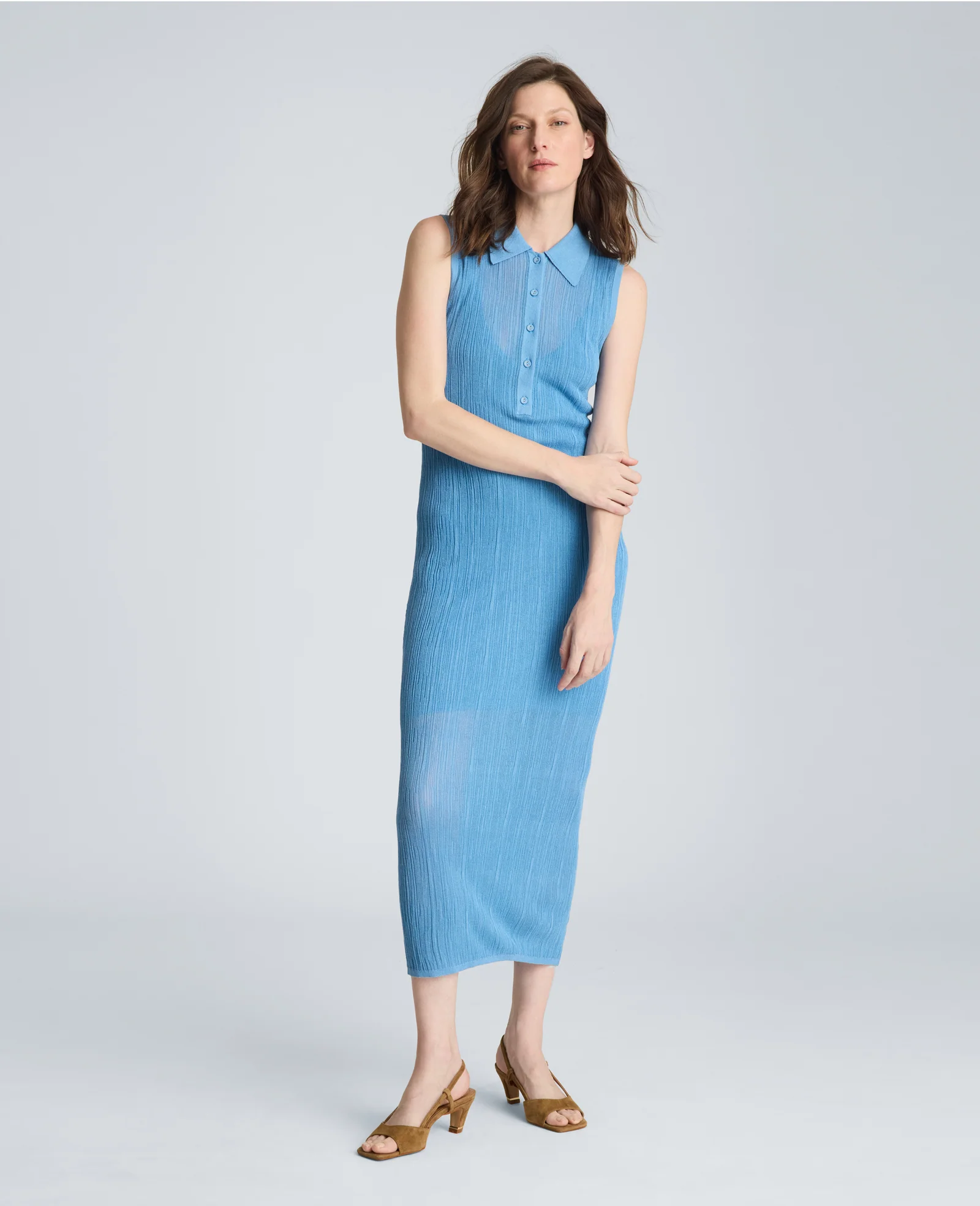 Varigated Polo Cap Sleeve Sweater Dress