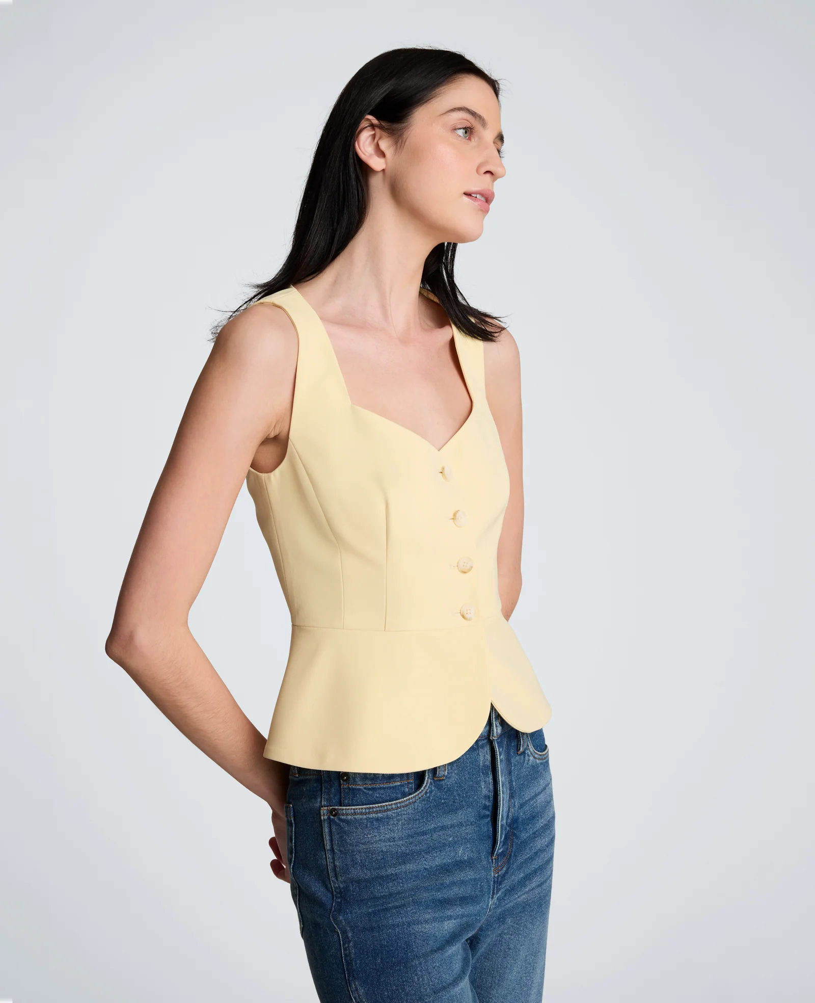 Vision Twill Four Button Curved Peplum Vest - Image 3